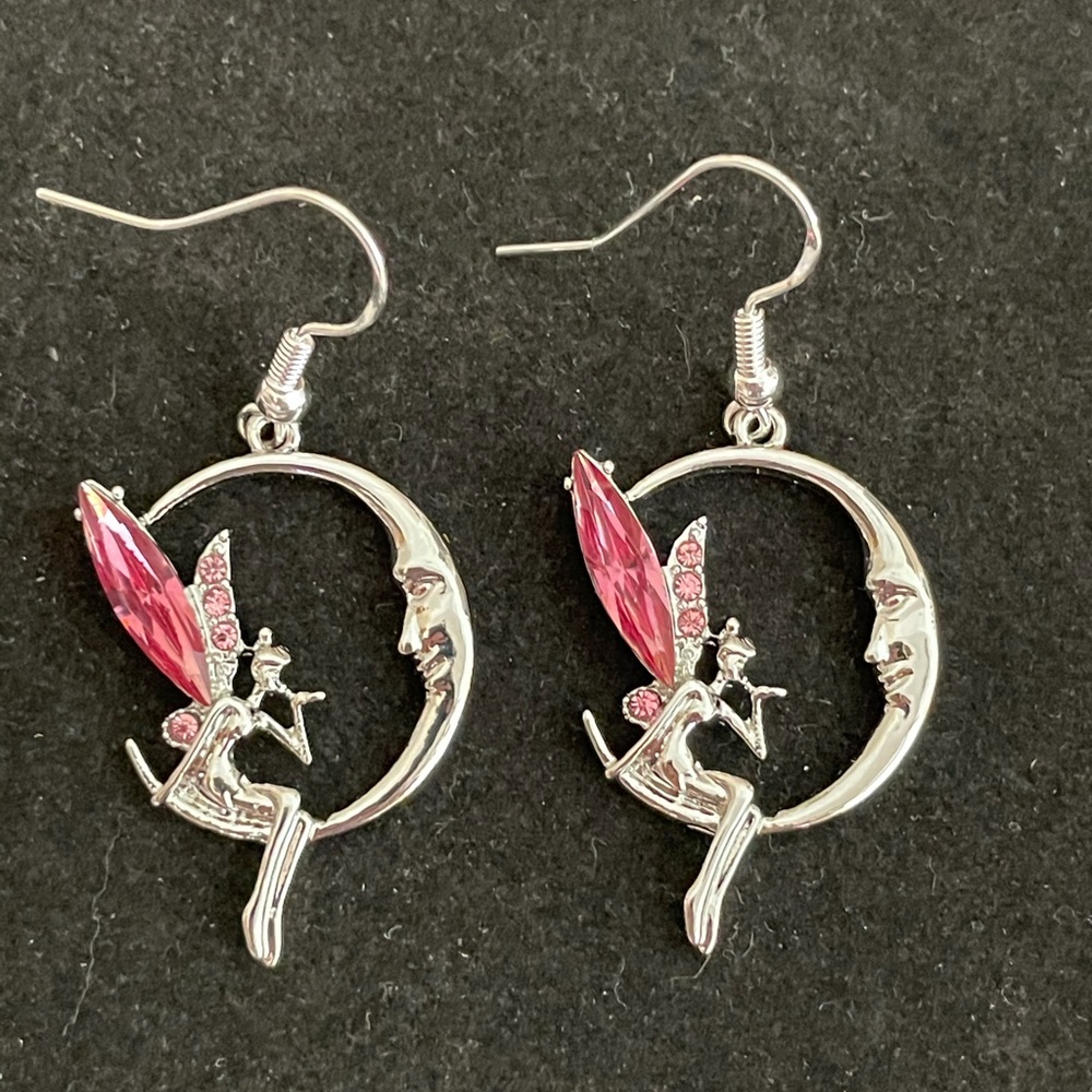 Fairy on Moon Earrings - Picture 4 of 4